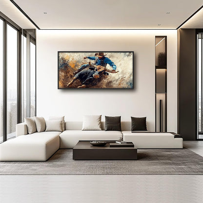 Framed Large Western Cowboy Wall Art, Oversized Rustic Cow Wall Decor for Living Room, Dusty Canvas