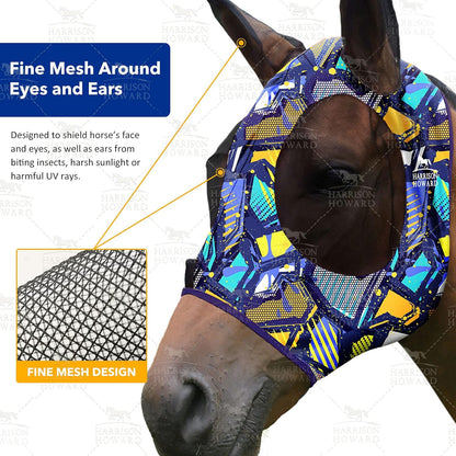 Harrison Howard Super Comfort Stretchy Fly Mask Large Eye Space with UV Protection Soft on Skin