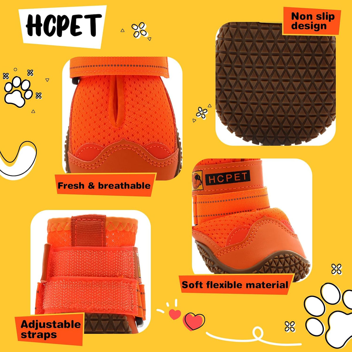 Hcpet Dog Shoes for Large Dogs, Breathable Dog Booties for Small Medium Dogs, Anti-Slip Dog Boots &