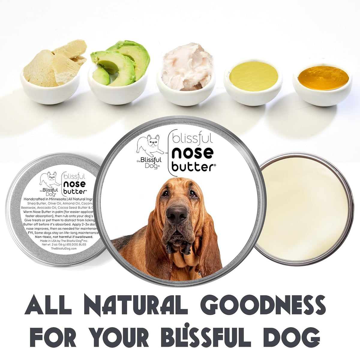 The Blissful Dog Bloodhound Nose Butter for Dry, Cracked Skin, Lick-Safe Dog Nose Balm with