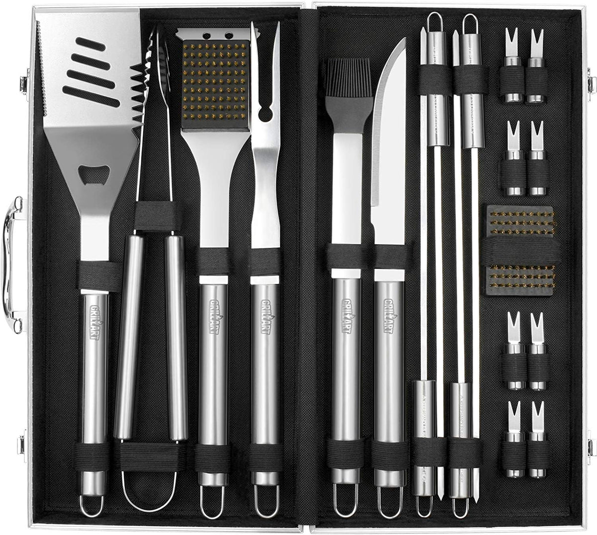 GRILLART BBQ Grill Utensil Tools Set Reinforced BBQ Tongs 19-Piece Stainless-Steel Barbecue