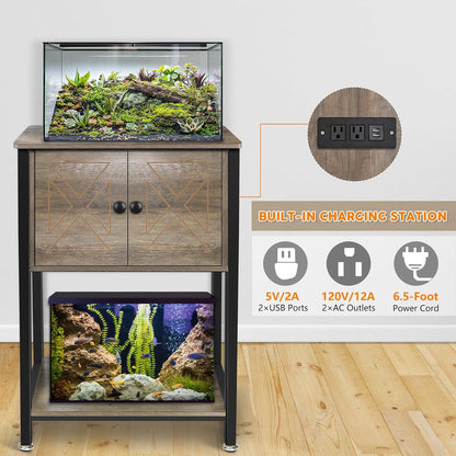5-10 Gallon Fish Tank Stand, Heavy Duty Aquarium Stand with Cabinet & Power Outlets for Fish Tank