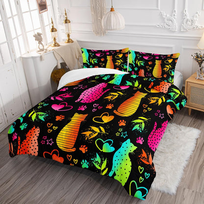 Kawaii Cat Animal Comforter 3Pcs Full Lovely Pet Cat Bedding Set for Kid Teen Girl Boy Adult Room