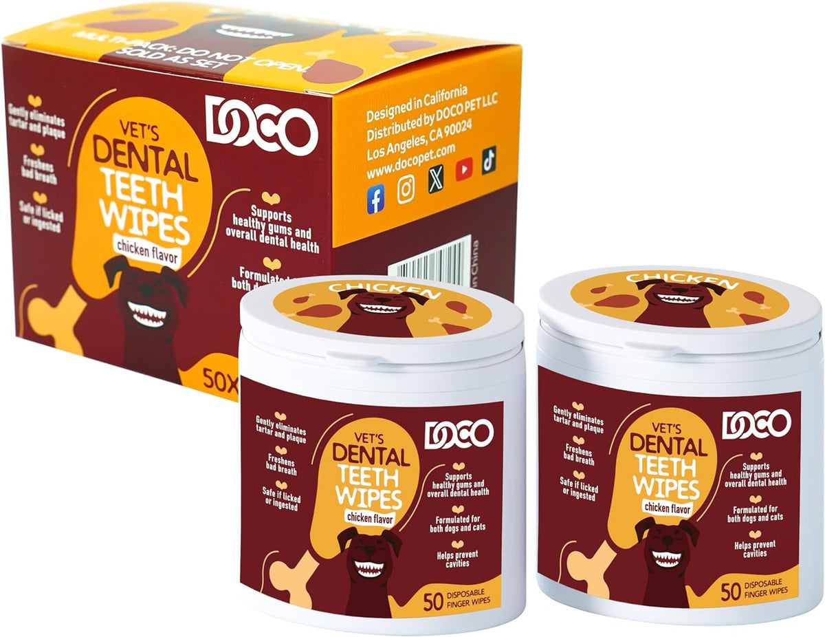 DOCO Dog Teeth Cleaning Wipes Dental Finger Wipes for Cats & Dogs Remove Plaque & Tartar, Freshen