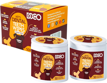 DOCO Dog Teeth Cleaning Wipes Dental Finger Wipes for Cats & Dogs Remove Plaque & Tartar, Freshen