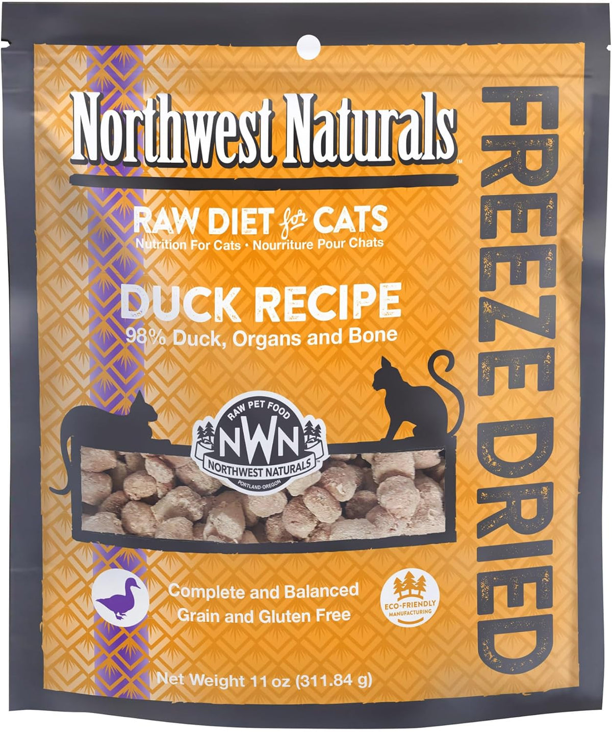 Northwest Naturals Freeze-Dried Duck Cat & Kitten Food, Grain-Free, Bite-Sized Nibbles. Healthy