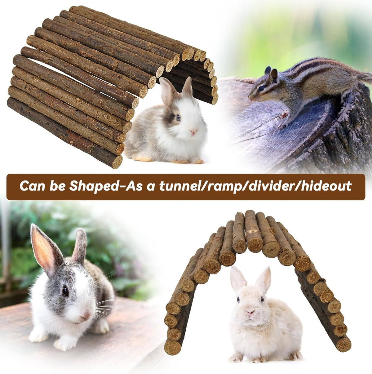 kathson Rabbit Wooden Bridge(20.0 x 11.8 inches),Guinea Pig Wood Tunnel Large Bunny Ladders Small