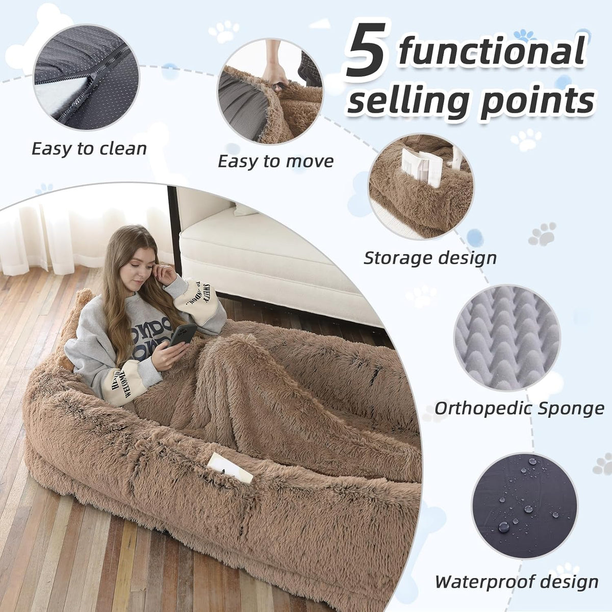 Human Dog Bed, Large Dog Beds for Humans Size Fits You and Pets, Washable Faux Fur Orthopedic Human