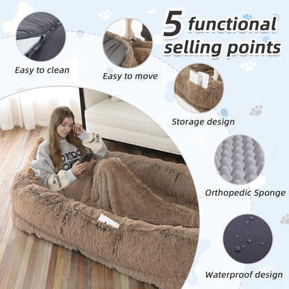 Human Dog Bed, Large Dog Beds for Humans Size Fits You and Pets, Washable Faux Fur Orthopedic Human