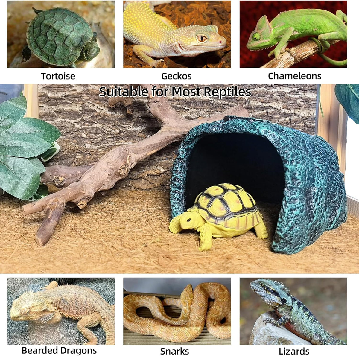 BNOSDM Large Reptile Hideout, Tortoise Hide, Bearded Dragon Hideout Cave Shelter, Resin Turtle