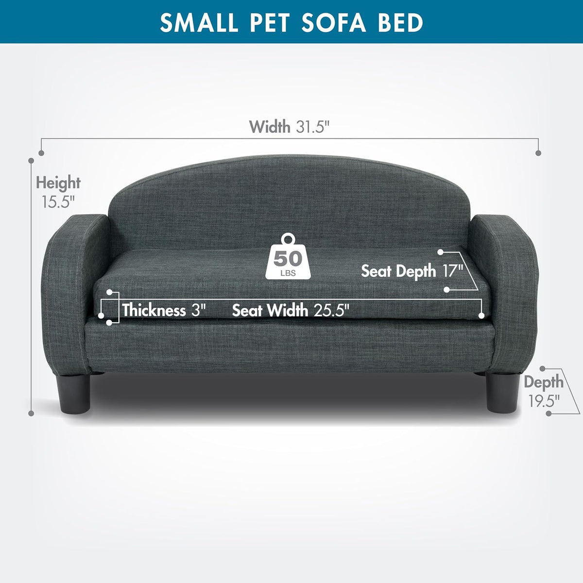 Paws & Purrs Cat Sofa Bed, Pet Couch for Indoor Cats Elevated Cat Beds with Removable Washable