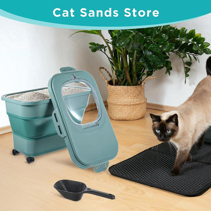 Collapsible Cat Litter Storage Bin Container with Airtight Lids, Portable Cat Litter Storage