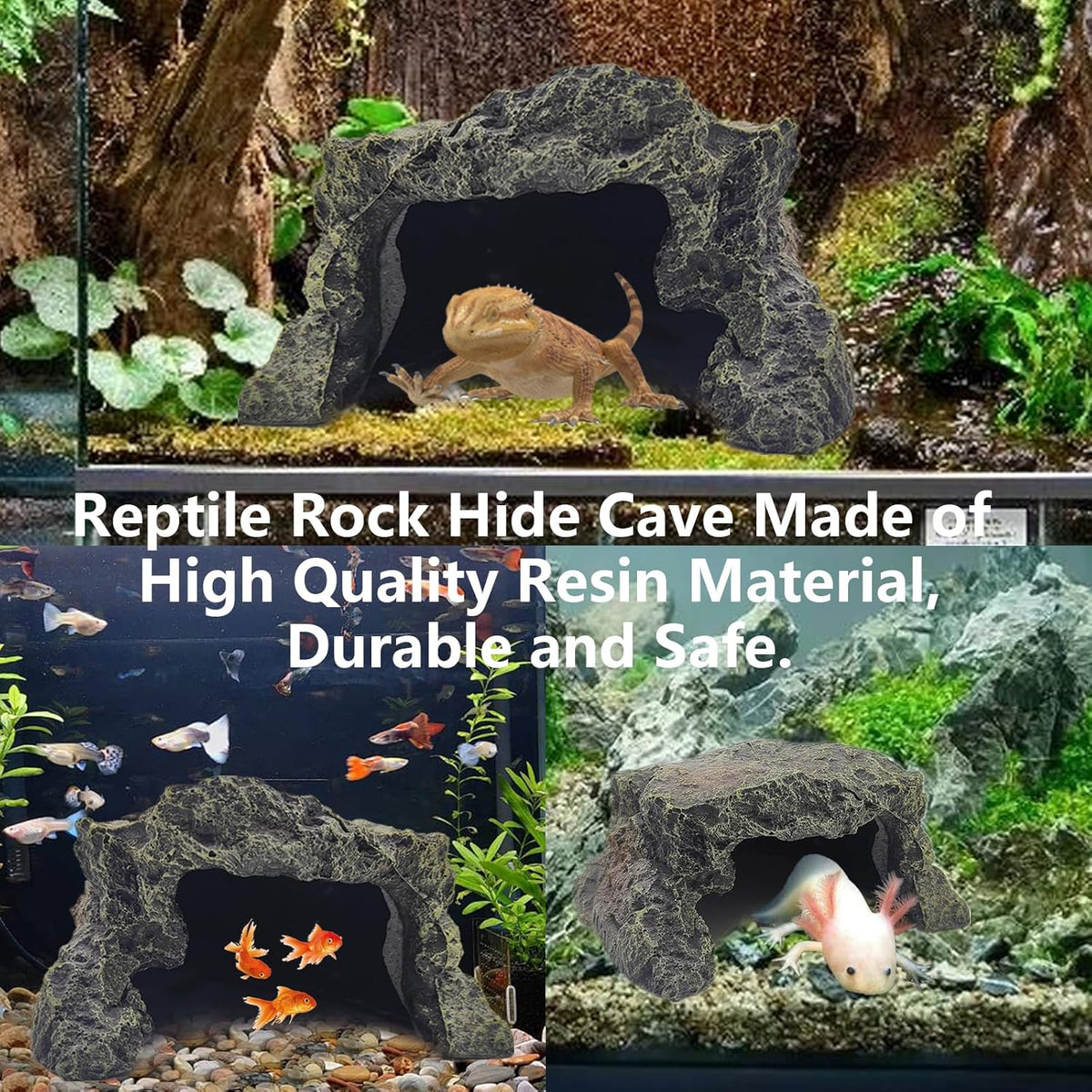 BNOSDM Reptile Hideout Rock,Tortoise Hide Cave,Resin Rock,Lizards Hideaway,Turtle Basking