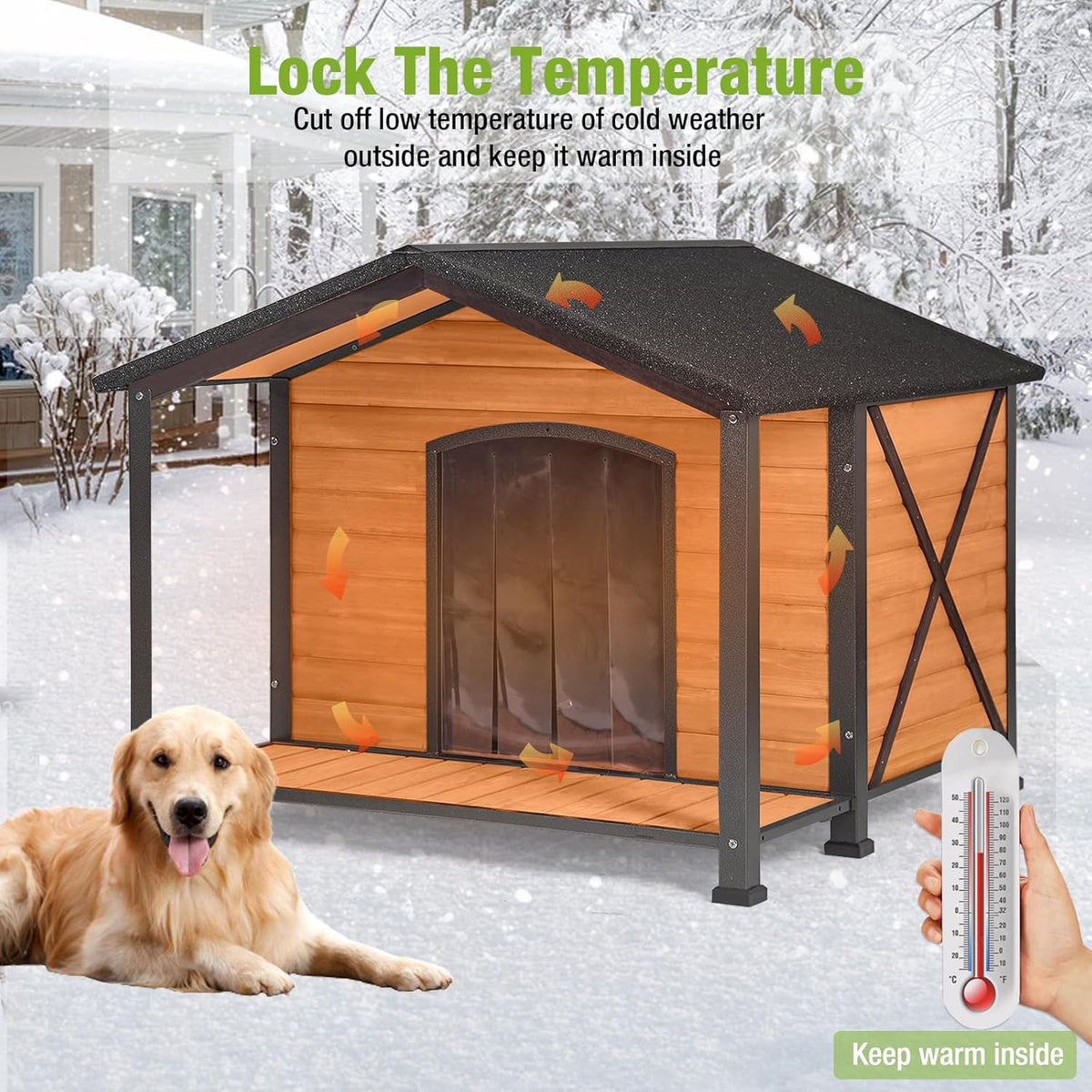Dog House Outdoor Large Insulated Dog Kennel with Liner for Winter Waterproof Dog Cage for Small &