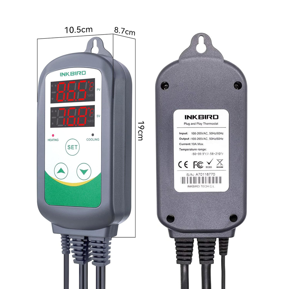 Inkbird ITC-308 Digital Temperature Controller 2-Stage Outlet Thermostat Heating and Cooling Mode