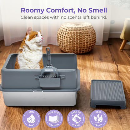 iPrimio Premium Stainless Cat Litter Box for Easy Cleanup - Durable and High Sides Stainless Steel