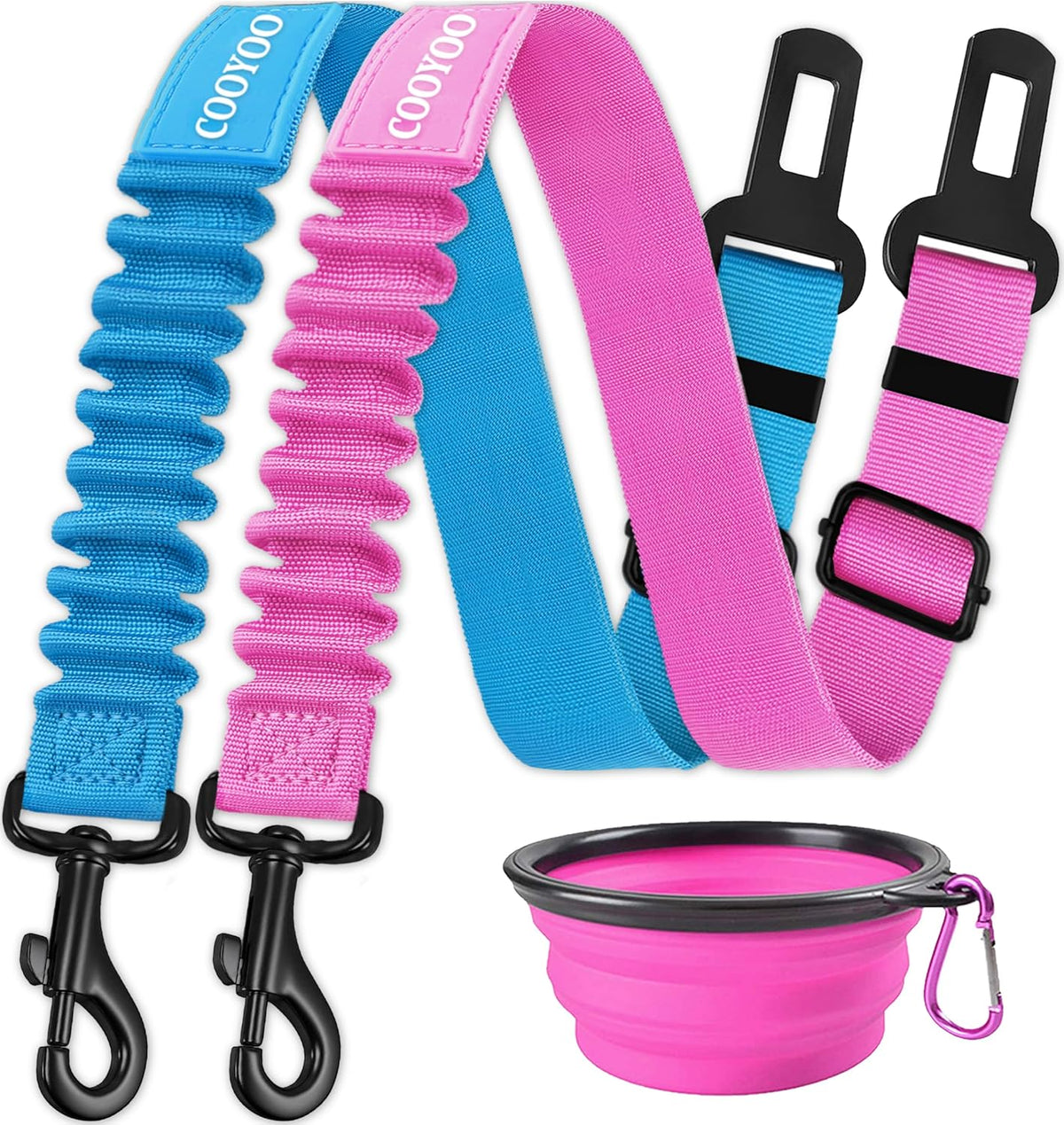 COOYOO Dog Seat Belt,3 Piece Set Retractable Dog Car Harness Adjustable Seat Belt for Vehicle Nylon