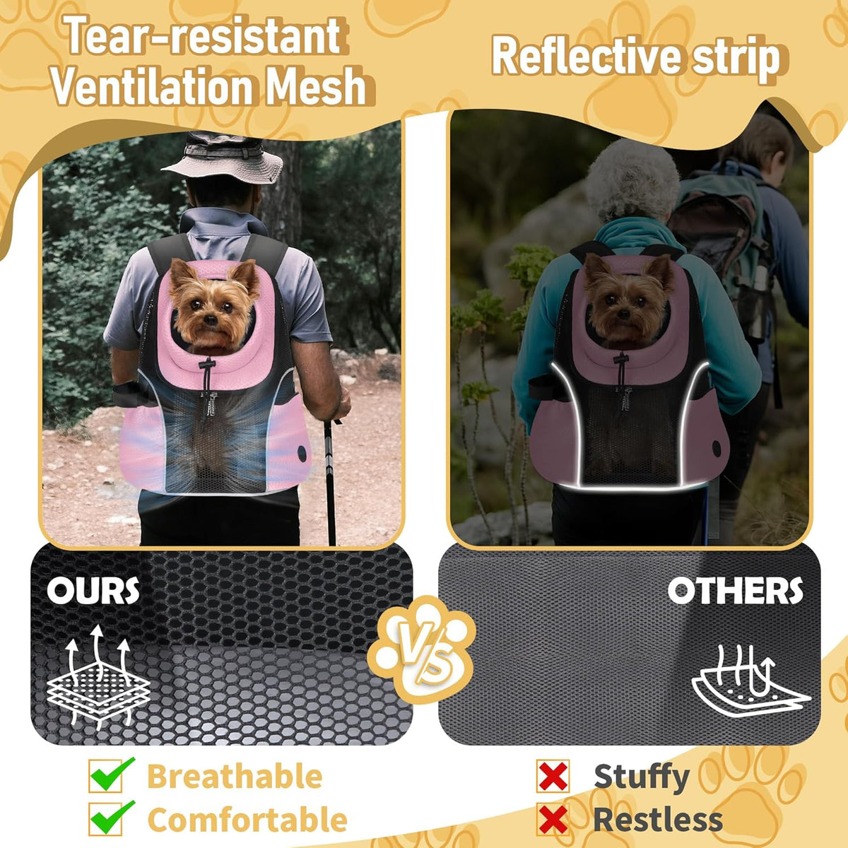 WOYYHO Pet Dog Carrier Backpack Small Dog Front Backpack Ventilated Mesh Dog Travel Back Pack with