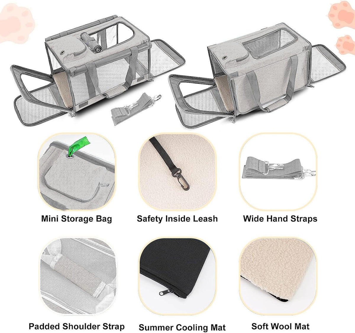 Pet Carrier for Large Cat Soft-Sided Animal Traveling Bag for Medium Cat up to 20lbs / Washable