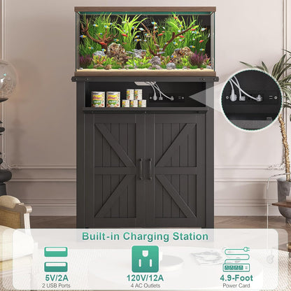 20 Gallon Aquarium Stand With Charging Station, Farmhouse Fish Tank Stand, Reptile Tank Stand
