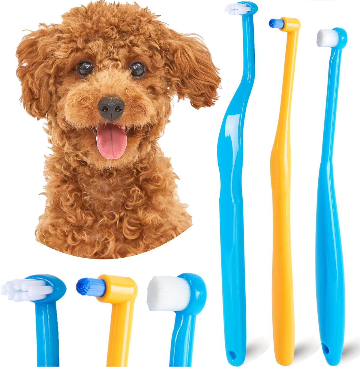 Small Dog Toothbrush, Cat & Puppy Tooth Brushing Kit, Mini Tuft Horizontal Head Teeth Brush for