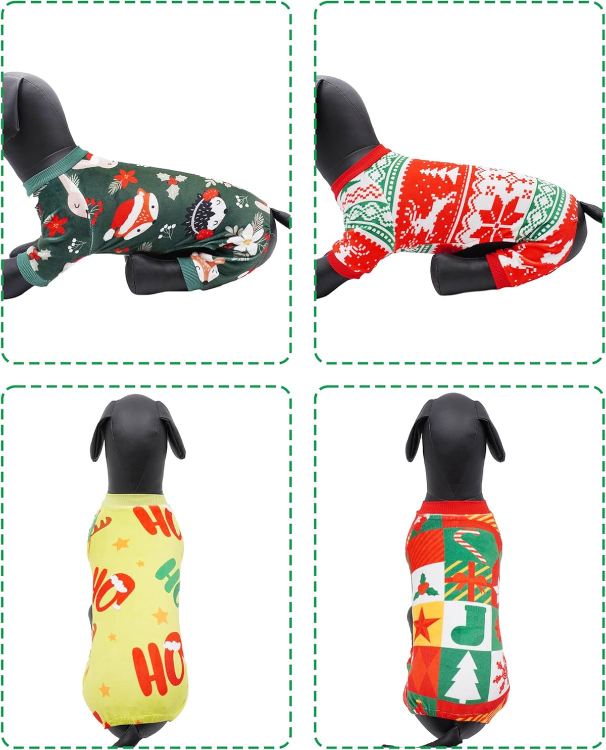 PET SHOW 4 Pack Christmas Small Dog Pajamas Holiday Dog Clothes for Medium Dogs Girl Boy Soft