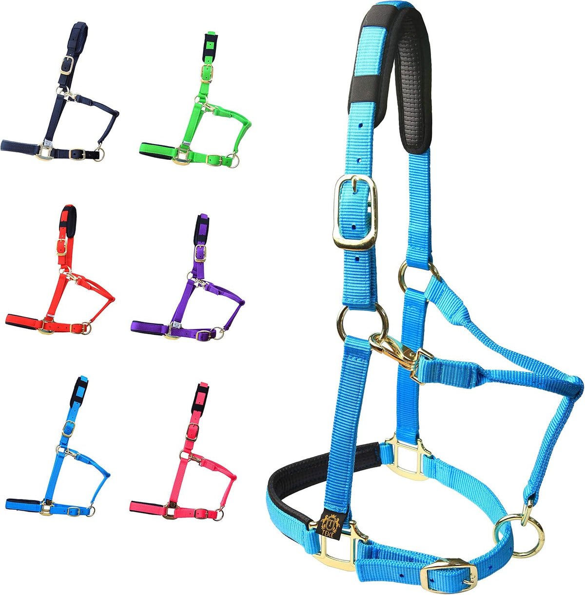 T TEKE Adjustable Horse Halters by Heavy Duty Soft Nylon, Padded with Anti-rubbing Waffle Neoprene