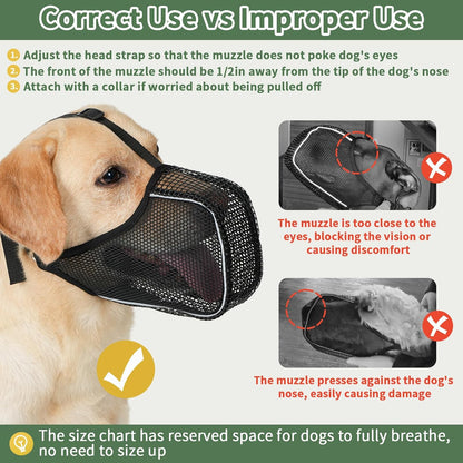 Mayerzon Dog Muzzle, Patented Mesh Muzzle with Panting Room for Large Medium Small Sized Dogs, Soft