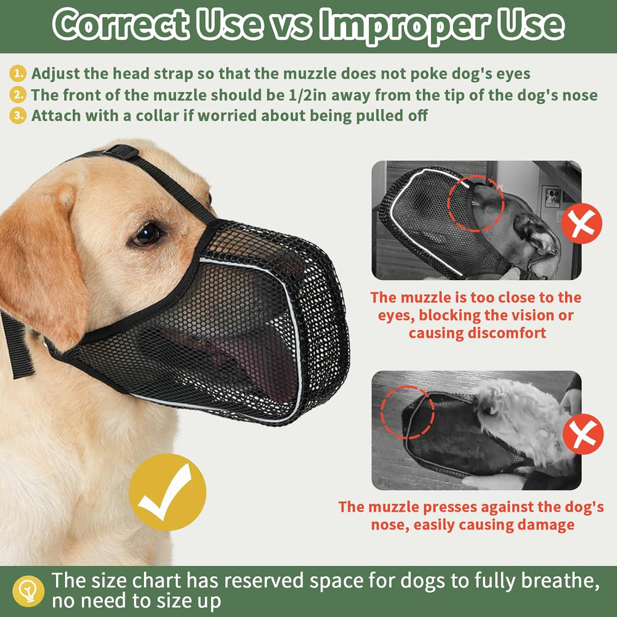Mayerzon Dog Muzzle, Patented Mesh Muzzle with Panting Room for Large Medium Small Sized Dogs, Soft