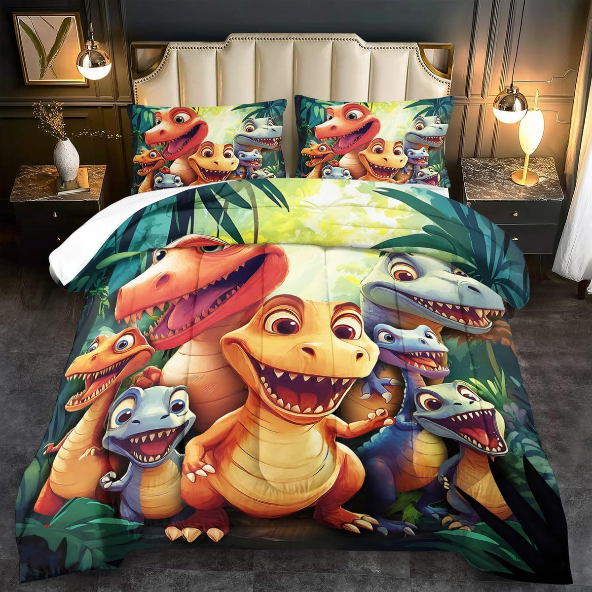 Dinosaur Comforter Set Queen Boys,Cartoon 3D Dinosaur Bedding Set Queen Bed Kids,3D Dragon