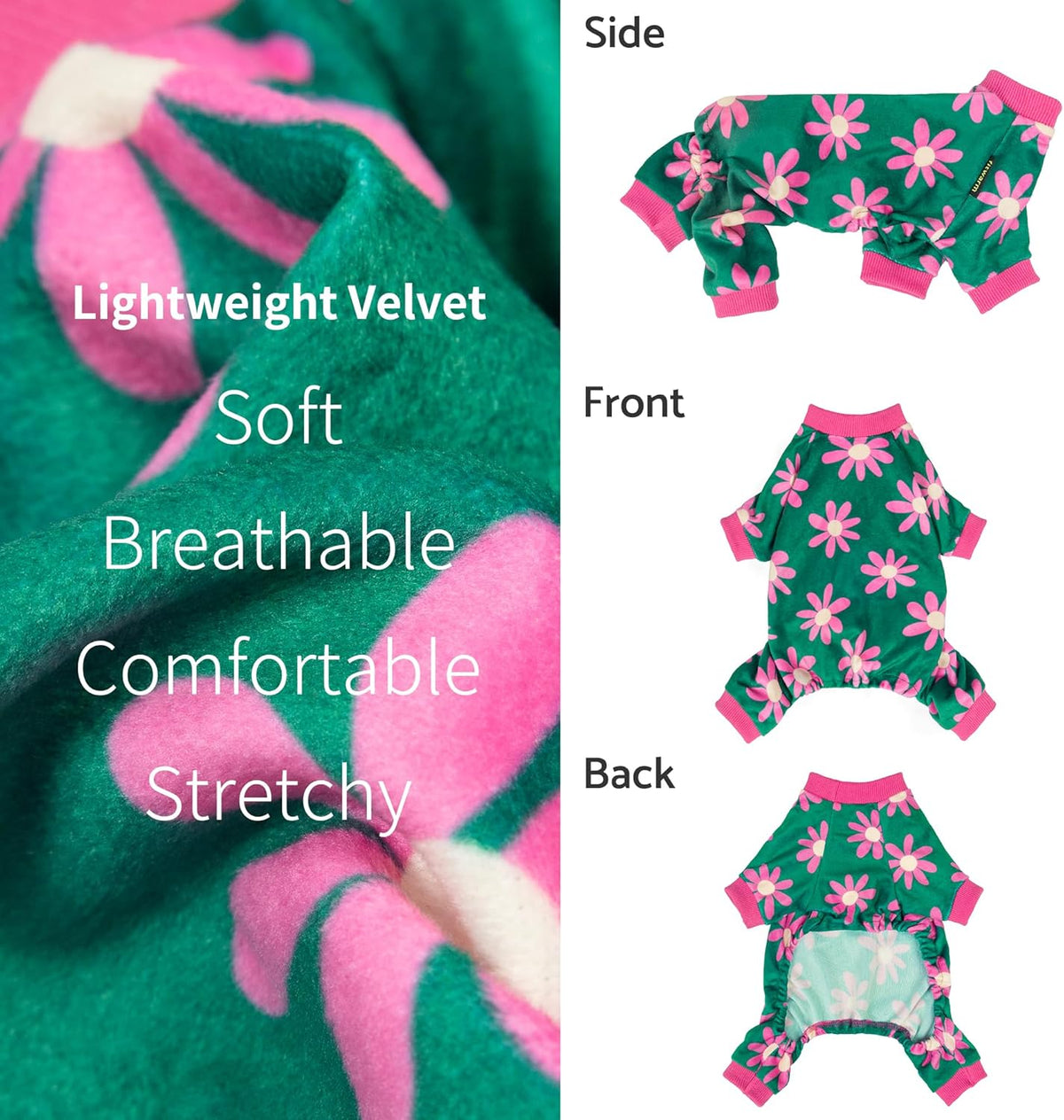 Fitwarm Flower Fleece Dog Pajamas, Warm Winter Dog Clothes for Small Dogs Girl, Cozy Pet Onesie