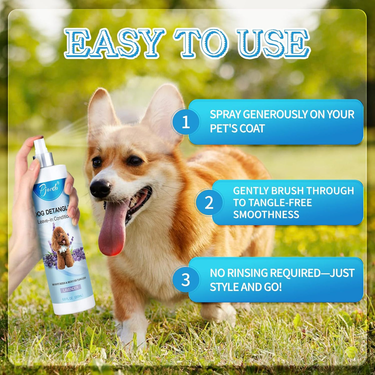 Dog Detangler Spray, Natural Dog Leave in Conditioner Spray with Deshedding Brush and Metal Comb