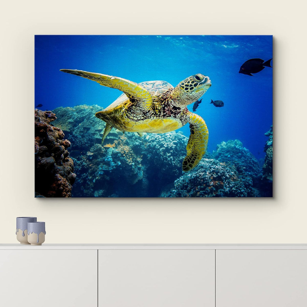 wall26 Canvas Print Wall Art Vibrant Ocean Underwater Swimming Turtle Nature Animals Photography