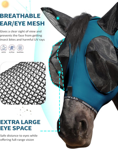 Harrison Howard Horse Fly Mask with Forelock Opening Stretch Breathable and Comfortable for Horses