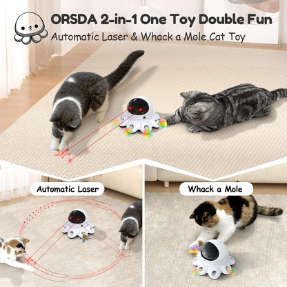 ORSDA Cat Laser Toy, 2-in-1 Interactive Automatic Motion Activated Moving 8 Holes Whack A Mole