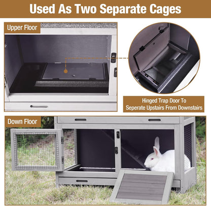 Rabbit Hutch Outdoor Indoor Bunny Cage 2 with Large Pull-Out Trays 2 Story Guinea Pig Cage on