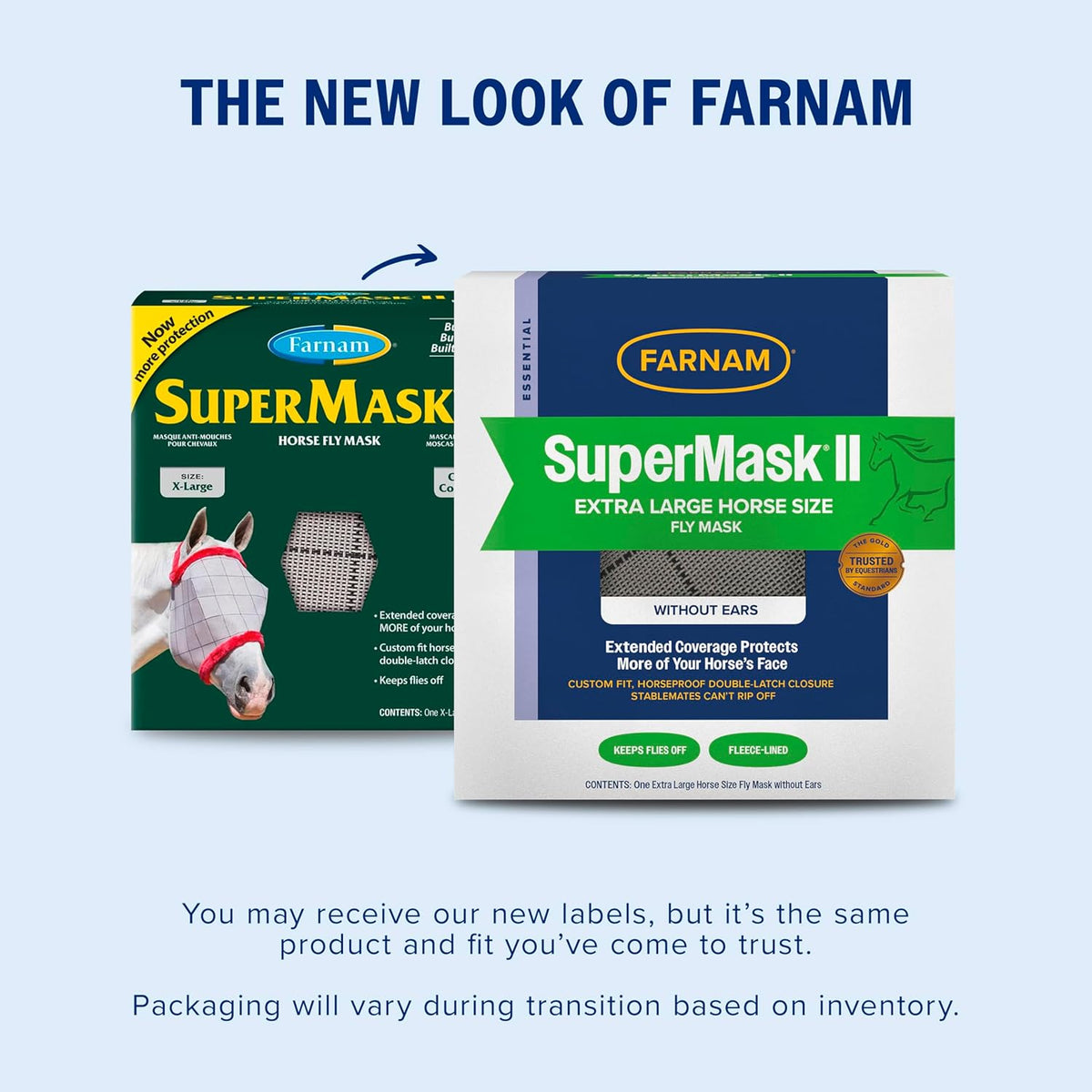 Farnam SuperMask II Fly Mask Without Ears for Larger Horses, Full Face Coverage and Eye Protection