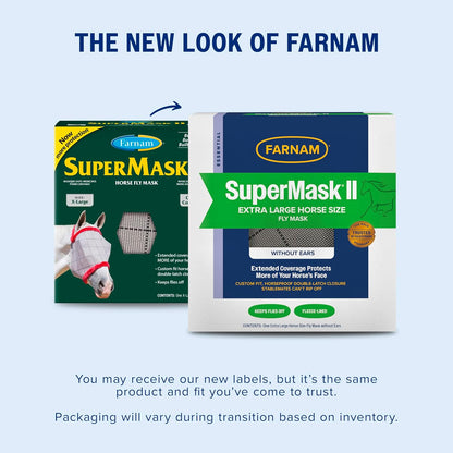 Farnam SuperMask II Fly Mask Without Ears for Larger Horses, Full Face Coverage and Eye Protection
