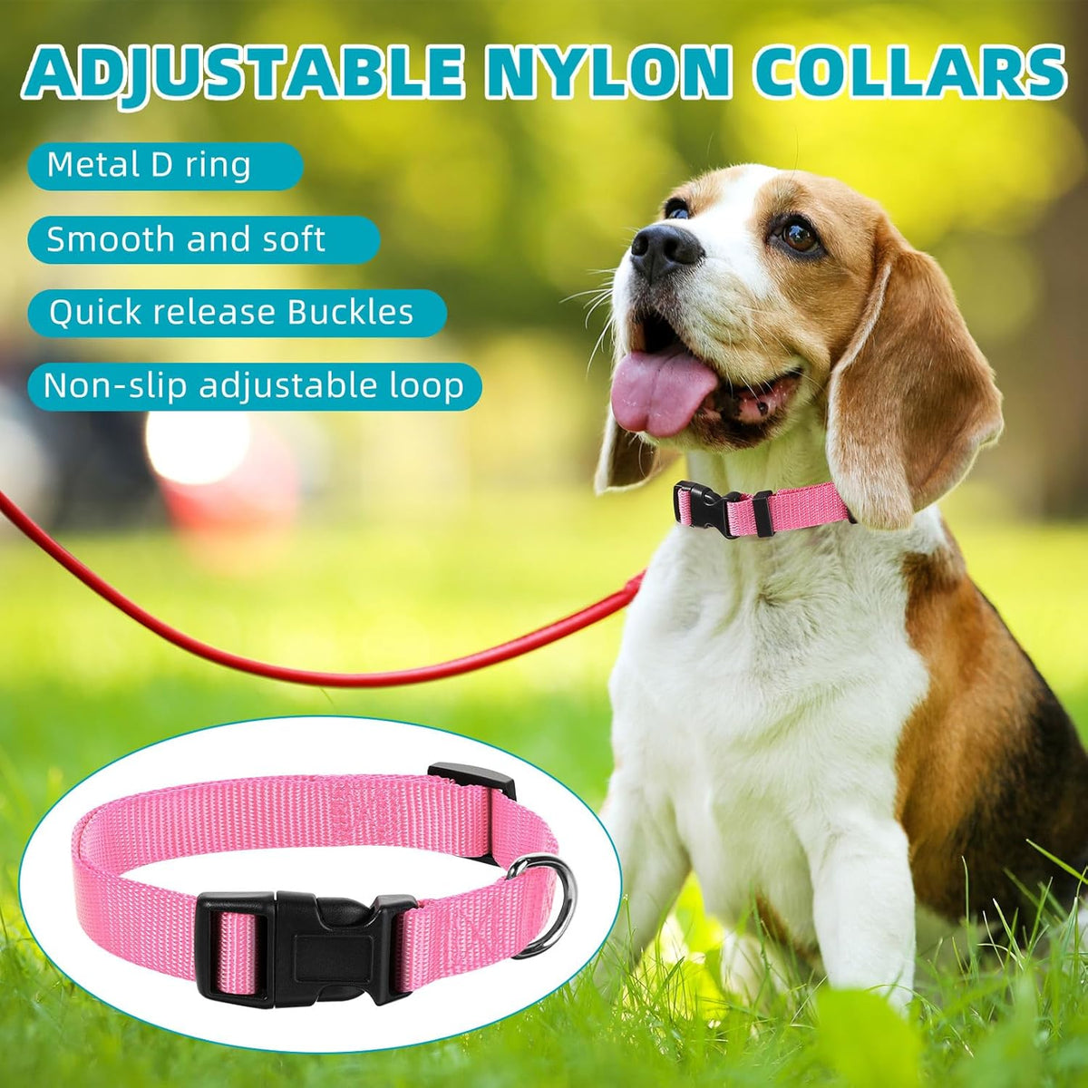 9 Pieces Adjustable Dog Collar for Animal, Soft Nylon Pets Puppy Collar with Quick Release Buckle
