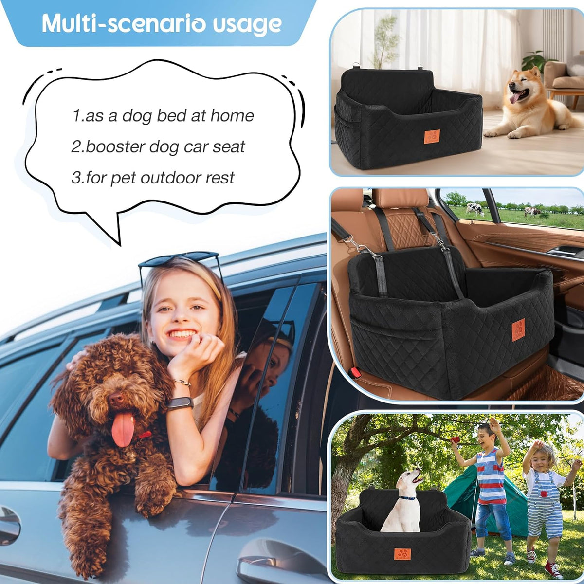 Dog Car Seat for Medium/Large Dogs,Dog Booster Seat for Dog Under 50lbs or 2 Small Dogs, Detachable