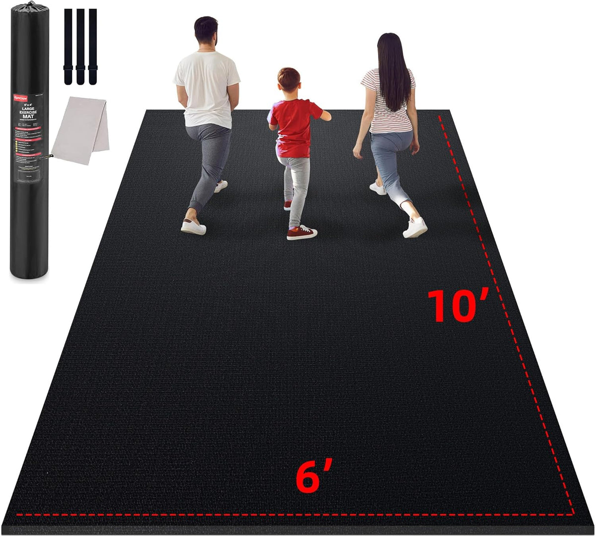 Large Exercise Mat for Home Workout,12‘x6’/10'x6'/9'x6'/8'x6'/7'x5'/6'x4' (7mm) Extra Thick Workout