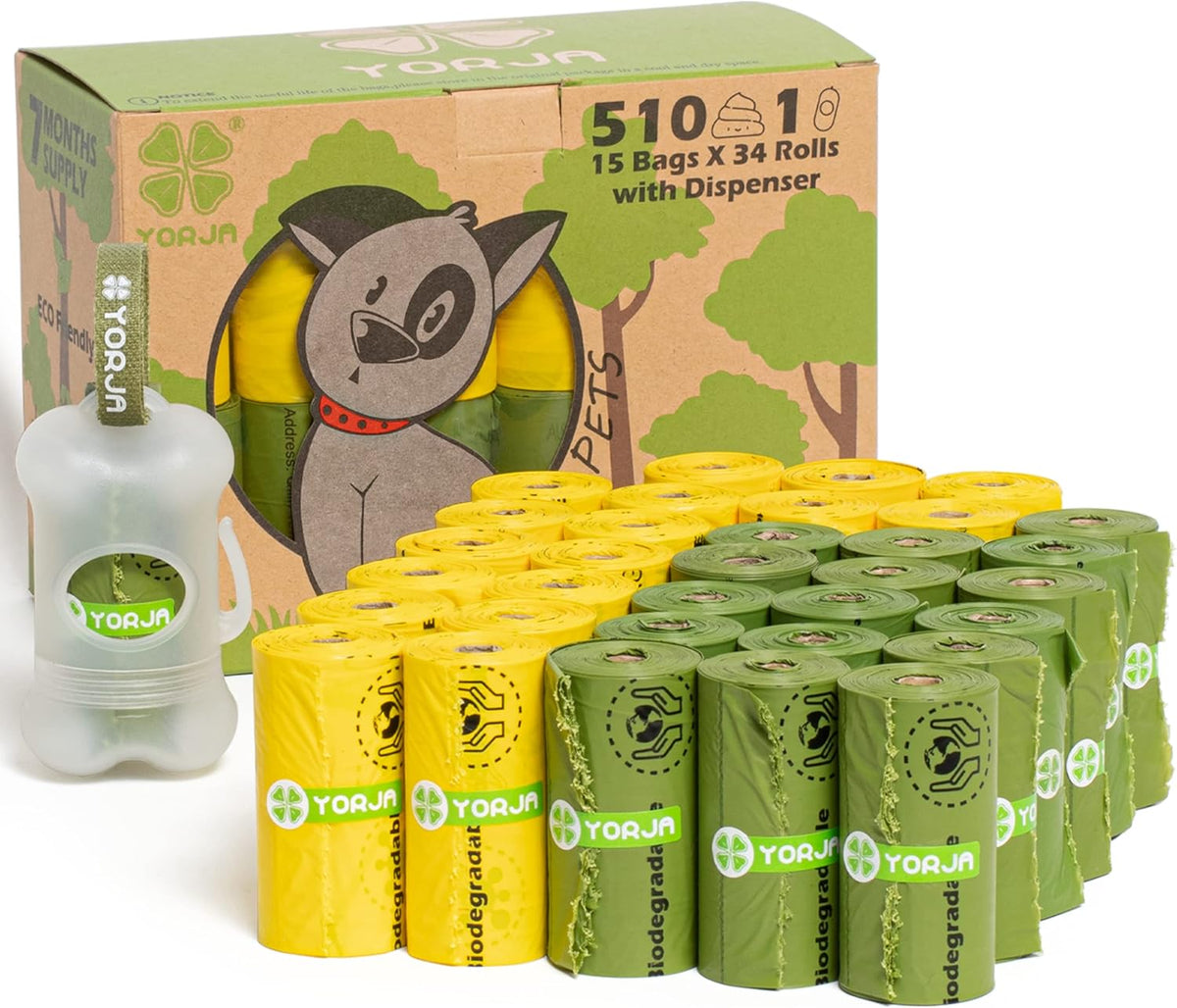 YORJA Dog Poop Bags Rolls with Dispenser & Holder, 510 Pet Waste Bags, 100% Leak Proof Extra Thick