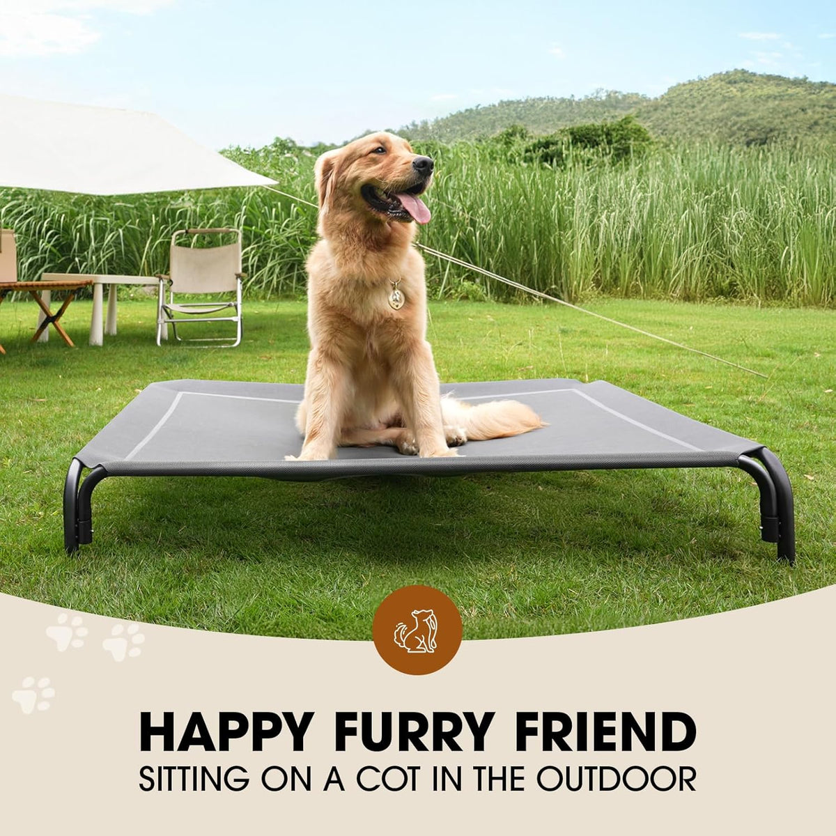 Elevated Dog Bed, Raised Outdoor Dog Bed for Extra Large Sized Dog, Portable Cooling Pet Cot with