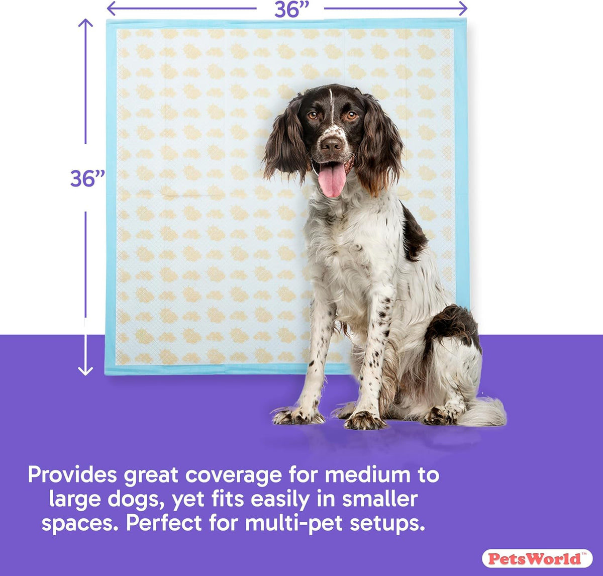 PETSWORLD Giant Dog Potty Pads, Odor-Eliminating, 36" x 36", Ultra Absorbent 5-Layer Leak-Proof