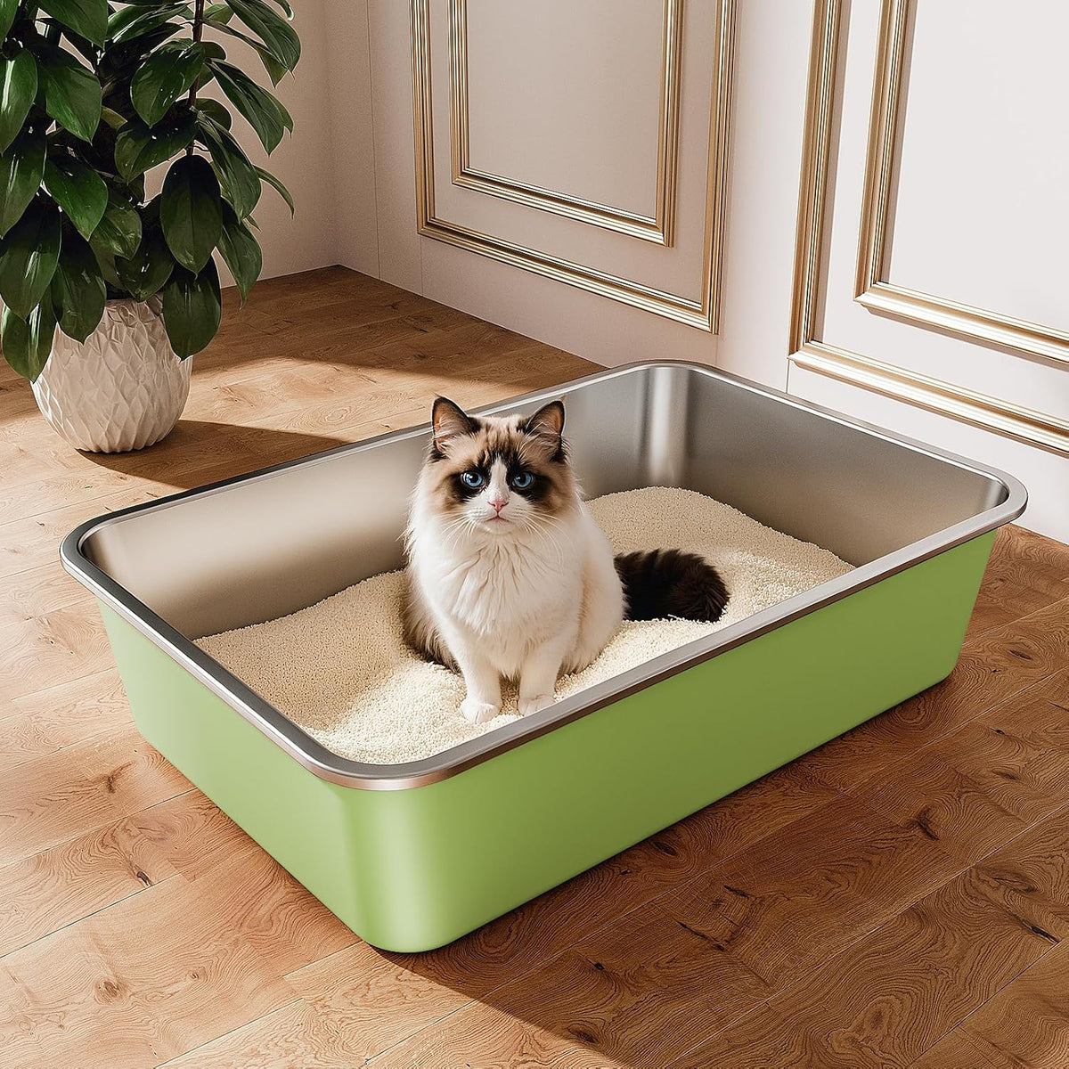 Stainless Steel Litter Box, Large Metal Cat Litter Box with High Sided for Big and Small Cats