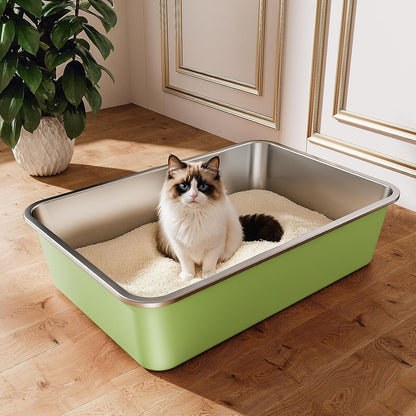 Stainless Steel Litter Box, Large Metal Cat Litter Box with High Sided for Big and Small Cats