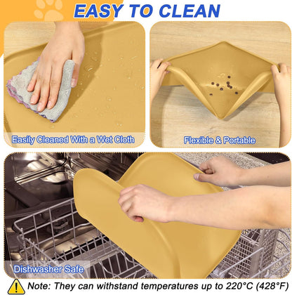 Silicone Pet Feeding Mat with Raised Edge for Food and Water, Dog Bowl Mats, Cat Bowls Placemat
