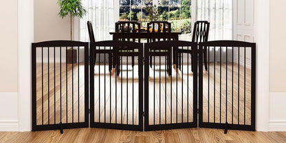 Freestanding Pet Gate for Dogs, Indoor Wooden Foldable Dog Gate for House, Doorway, Stair, 80 Inch