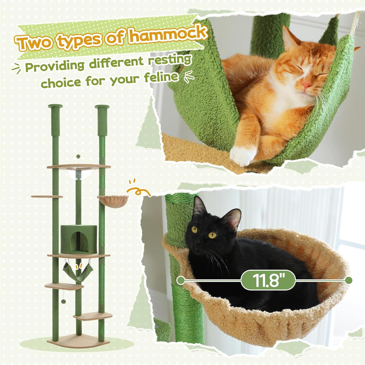 PEQULTI Floor to Ceiling Cat Tree 92.9’’-101.6’’ Height Adjustable Cat Tower Tall Kitty Climbing