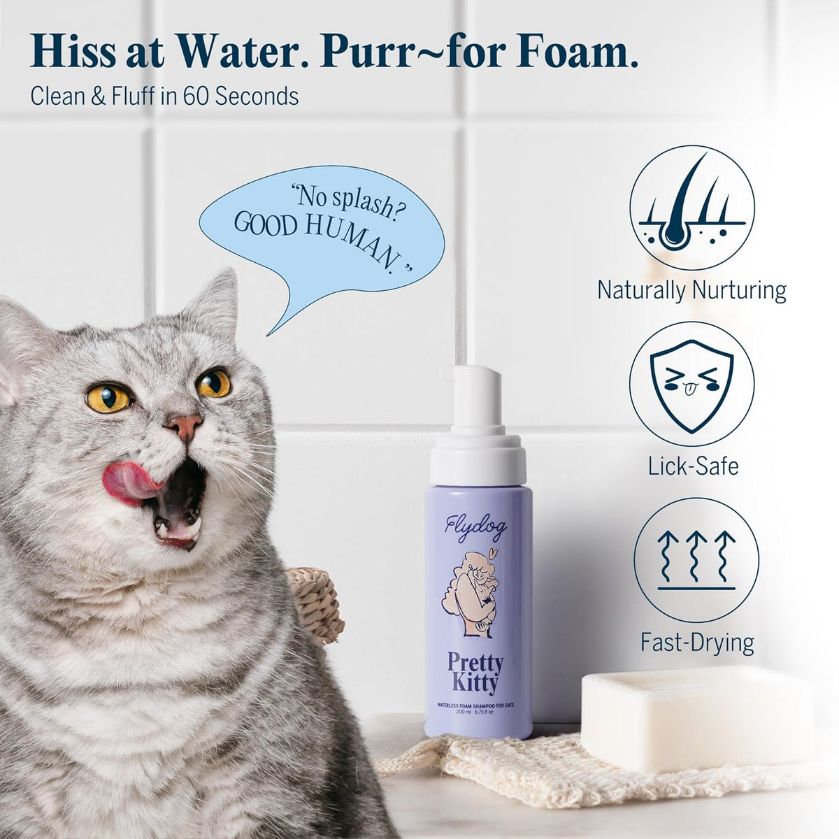 Pretty Kitty Waterless Cat Dry Shampoo with Grooming Glove– No Rinse, Lick-Safe, Moisturizing for